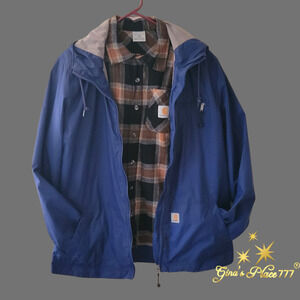 Carhartt Vintage Youth Boys Logo 4 Pocket Hooded Windbreaker Blue 12/14